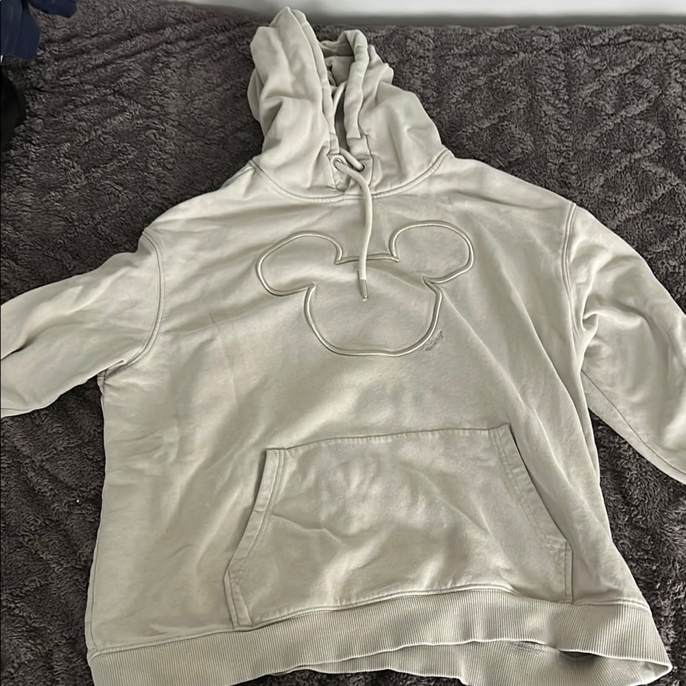 Cream Hoodie with Mouse Outline